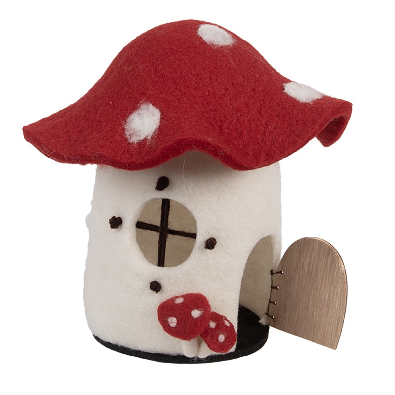 Clayre & Eef Statuetta decorativa Casa 20x20x18 cm Bianco Feltro Funghi