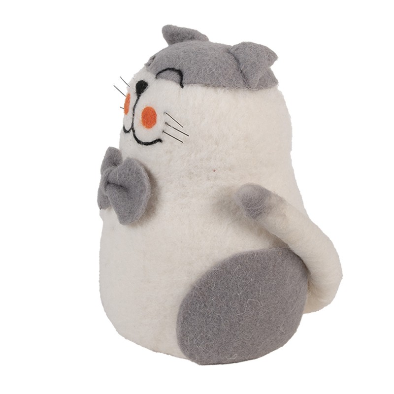 Clayre & Eef Statuetta decorativa Gatto 14x14x20 cm Bianco Feltro