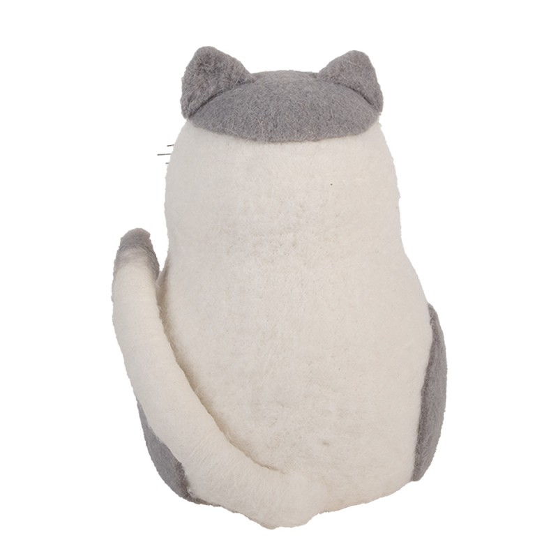 Clayre & Eef Statuetta decorativa Gatto 14x14x20 cm Bianco Feltro