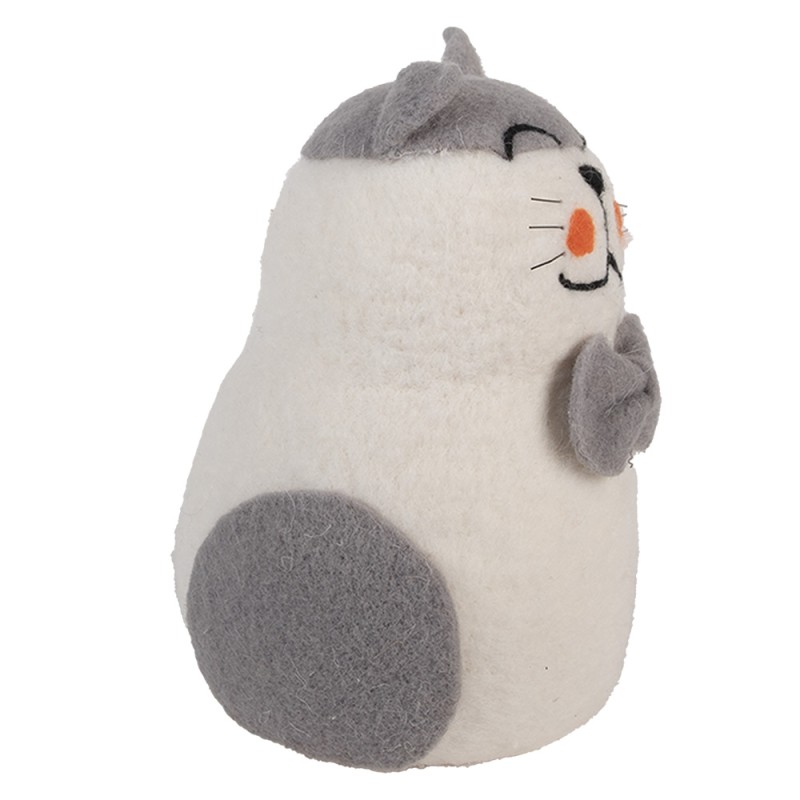 Clayre & Eef Statuetta decorativa Gatto 14x14x20 cm Bianco Feltro