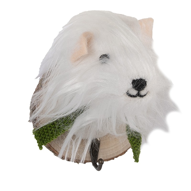 Clayre & Eef Gancio da parete Cane 11x15x14 cm Bianco Feltro
