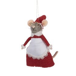 Clayre & Eef Statuetta decorativa Mouse 8x6x14 cm Rosso Feltro