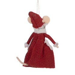 Clayre & Eef Statuetta decorativa Mouse 8x6x14 cm Rosso Feltro