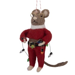 Clayre & Eef Statuetta decorativa Mouse 5x7x13 cm Rosso Feltro