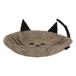 Clayre & Eef Scodella decorativa Gatto 18x18x6 cm Grigio Feltro