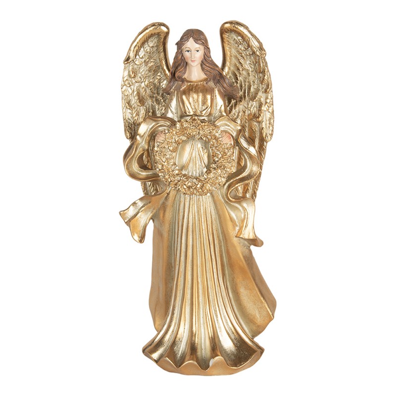 Clayre & Eef Dekorationsfigur Engel 16x13x35 cm Goldfarbig Kunststoff