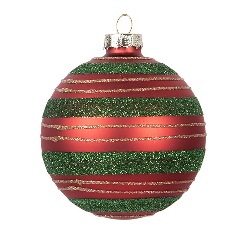 Clayre & Eef Christmas Bauble Ø 8x8 cm Red Green Glass