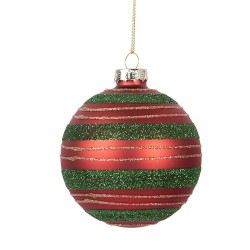 Clayre & Eef Boule de Noël Ø 8x8 cm Rouge Vert Verre