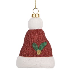 Clayre & Eef Weihnachtsanhänger Weihnachtsmütze 7x4x10 cm Rot Weiß Kunststoff