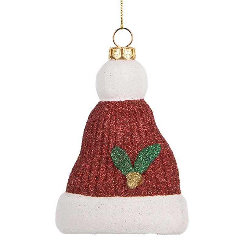 Clayre & Eef Weihnachtsanhänger Weihnachtsmütze 7x4x10 cm Rot Weiß Kunststoff