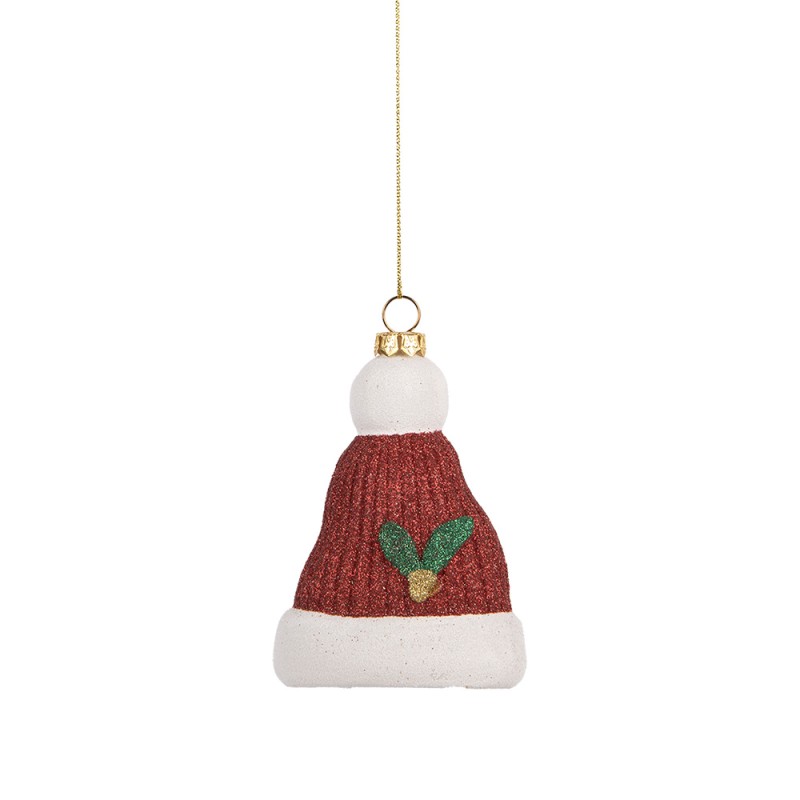 Clayre & Eef Weihnachtsanhänger Weihnachtsmütze 7x4x10 cm Rot Weiß Kunststoff
