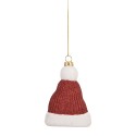 Clayre & Eef Weihnachtsanhänger Weihnachtsmütze 7x4x10 cm Rot Weiß Kunststoff