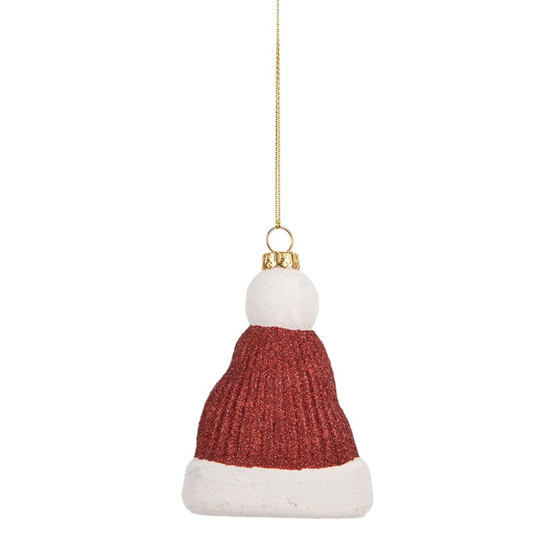 Clayre & Eef Weihnachtsanhänger Weihnachtsmütze 7x4x10 cm Rot Weiß Kunststoff