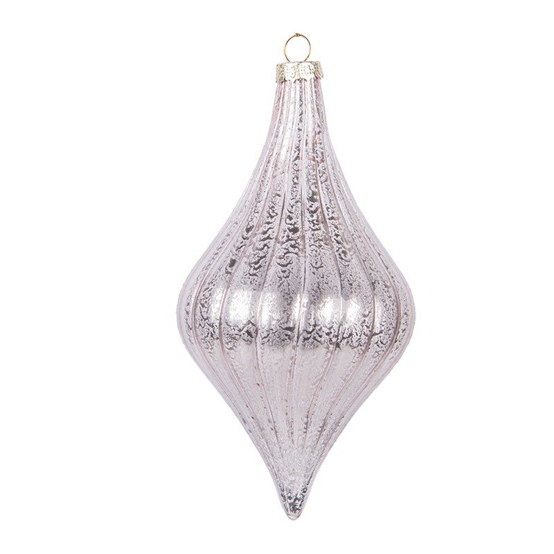 Clayre & Eef Christmas Bauble Ø 8x15 cm Pink Glass