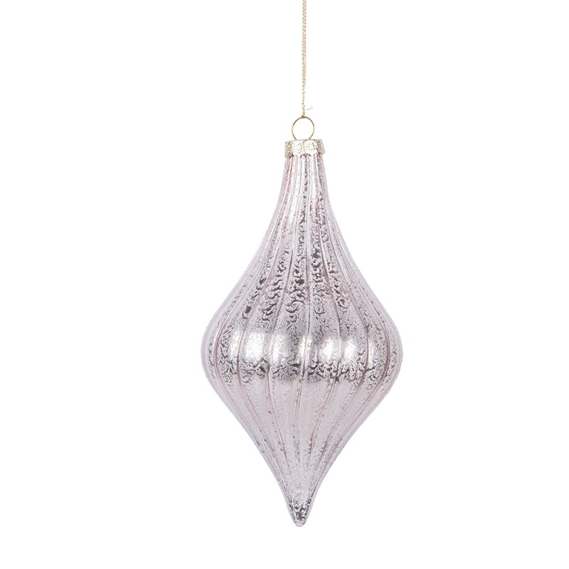 Clayre & Eef Christmas Bauble Ø 8x15 cm Pink Glass