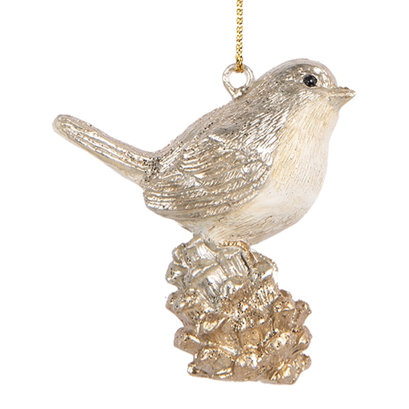 Clayre & Eef Pendentif de Noël Oiseau 6 cm Beige Plastique