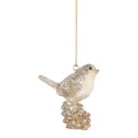 Clayre & Eef Pendentif de Noël Oiseau 6 cm Beige Plastique