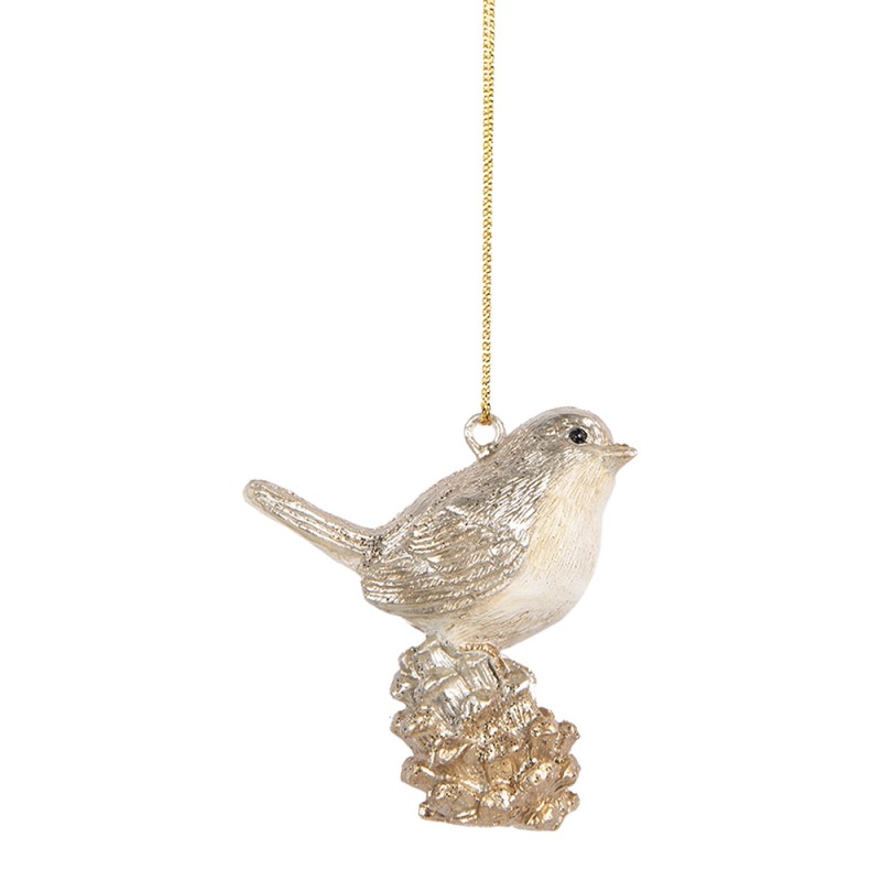 Clayre & Eef Pendentif de Noël Oiseau 6 cm Beige Plastique