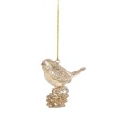 Clayre & Eef Pendentif de Noël Oiseau 6 cm Beige Plastique