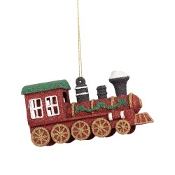Clayre & Eef Pendentif de Noël Train 12x4x7 cm Rouge Plastique