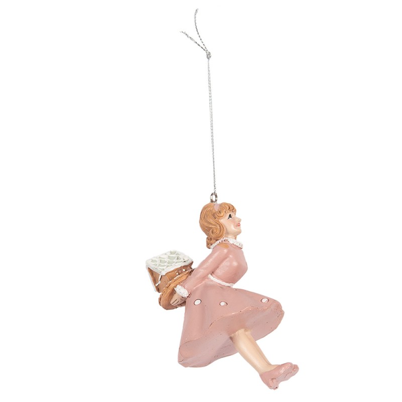 Clayre & Eef Pendentif de Noël Fille 10 cm Rose Plastique