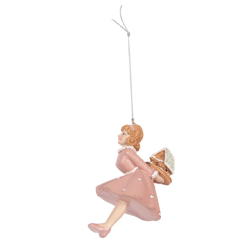 Clayre & Eef Pendentif de Noël Fille 10 cm Rose Plastique