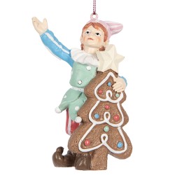 Clayre & Eef Christmas Ornament Gnome 11 cm Green Plastic