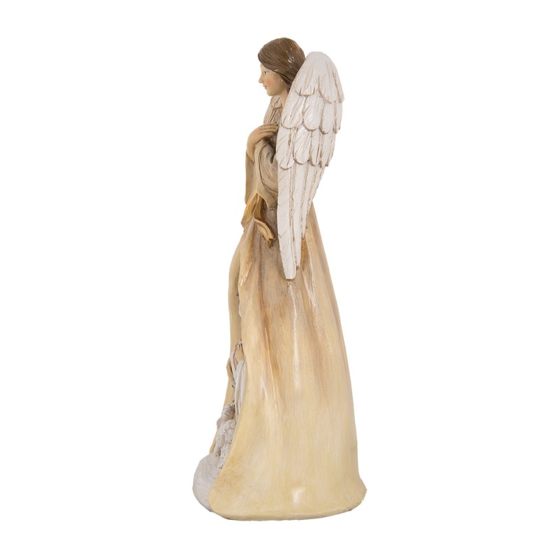 Clayre & Eef Decoratie Beeld Engel 15x12x30 cm Beige Kunststof
