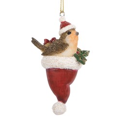 Clayre & Eef Weihnachtsanhänger Vogel 9 cm Braun Kunststoff