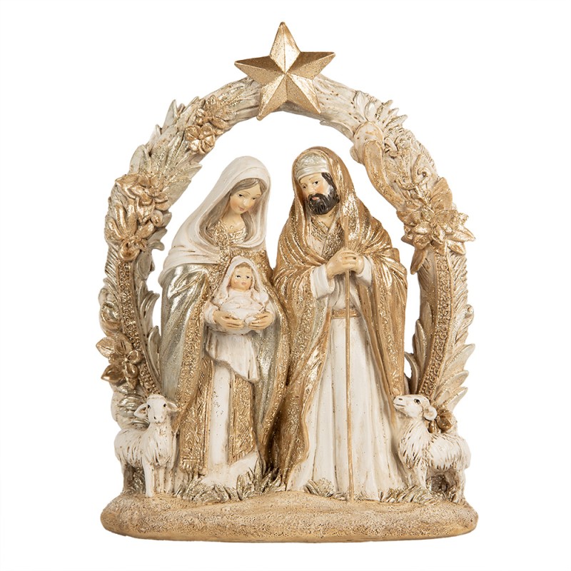 Clayre & Eef Weihnachtsdekorationsfigur Krippe 19x7x24 cm Beige Goldfarbig Kunststoff