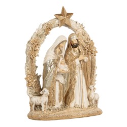 Clayre & Eef Weihnachtsdekorationsfigur Krippe 19x7x24 cm Beige Goldfarbig Kunststoff