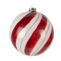 Clayre & Eef Boule de Noël Ø 15x15 cm Rouge Blanc Verre