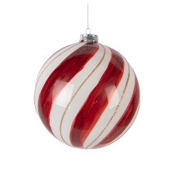 Clayre & Eef Boule de Noël Ø 15x15 cm Rouge Blanc Verre