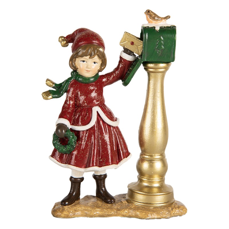 Clayre & Eef Weihnachtsdekorationsfigur Mädchen 8x4x12 cm Rot Kunststoff