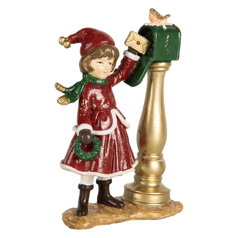 Clayre & Eef Weihnachtsdekorationsfigur Mädchen 8x4x12 cm Rot Kunststoff