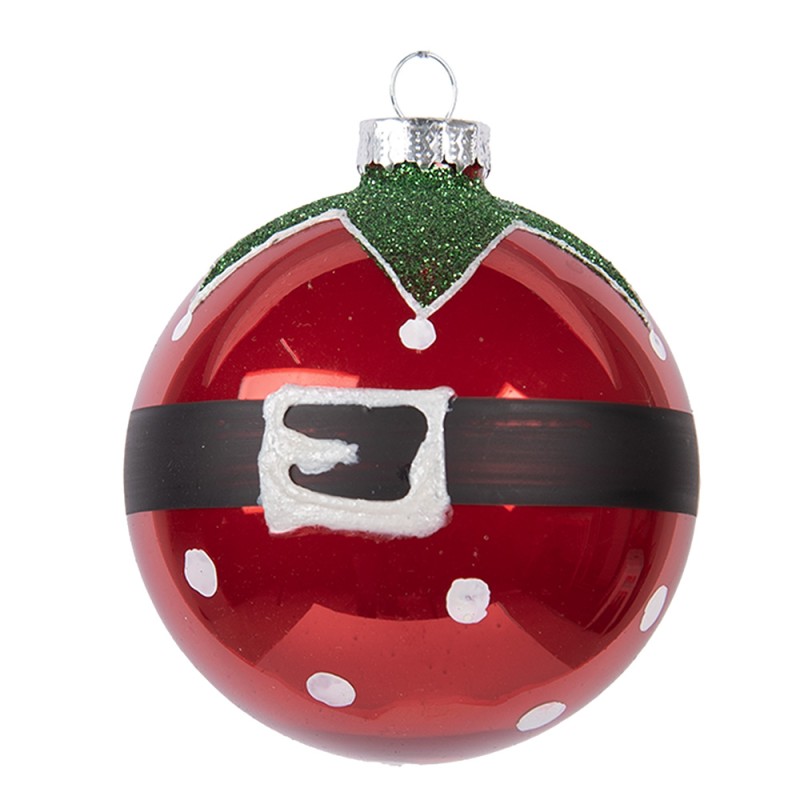 Clayre & Eef Boule de Noël Ø 8x8 cm Rouge Verre Père Noël