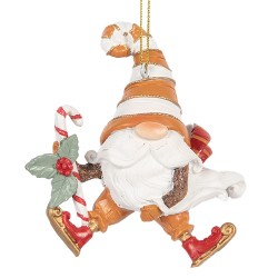 Clayre & Eef Christmas Ornament Gnome 8x4x10 cm Orange Plastic