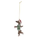 Clayre & Eef Kersthanger Hond Teckel 6x3x10 cm Bruin Groen Kunststof