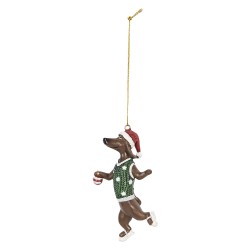 Clayre & Eef Kersthanger Hond Teckel 6x3x10 cm Bruin Groen Kunststof