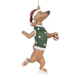 Clayre & Eef Pendentif de Noël Chien Teckel 10 cm Marron Plastique