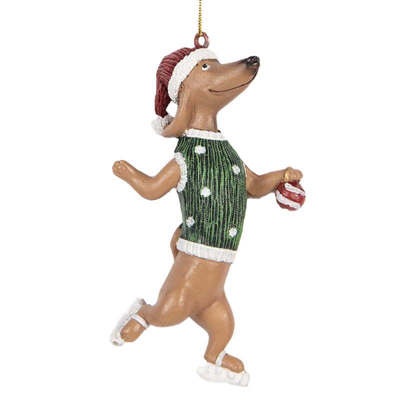 Clayre & Eef Pendentif de Noël Chien Teckel 10 cm Marron Plastique