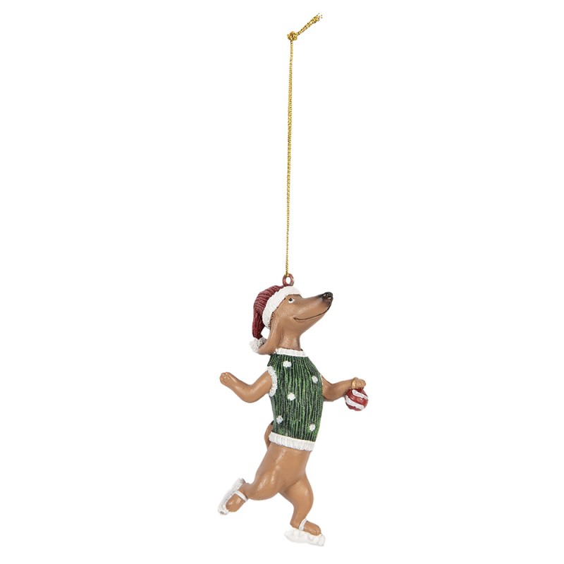 Clayre & Eef Pendentif de Noël Chien Teckel 10 cm Marron Plastique