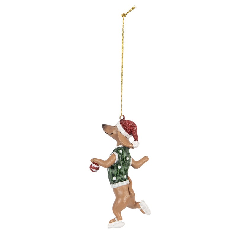 Clayre & Eef Pendentif de Noël Chien Teckel 10 cm Marron Plastique