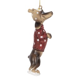 Clayre & Eef Weihnachtsanhänger Hund Dackel 10 cm Braun Rot Kunststoff
