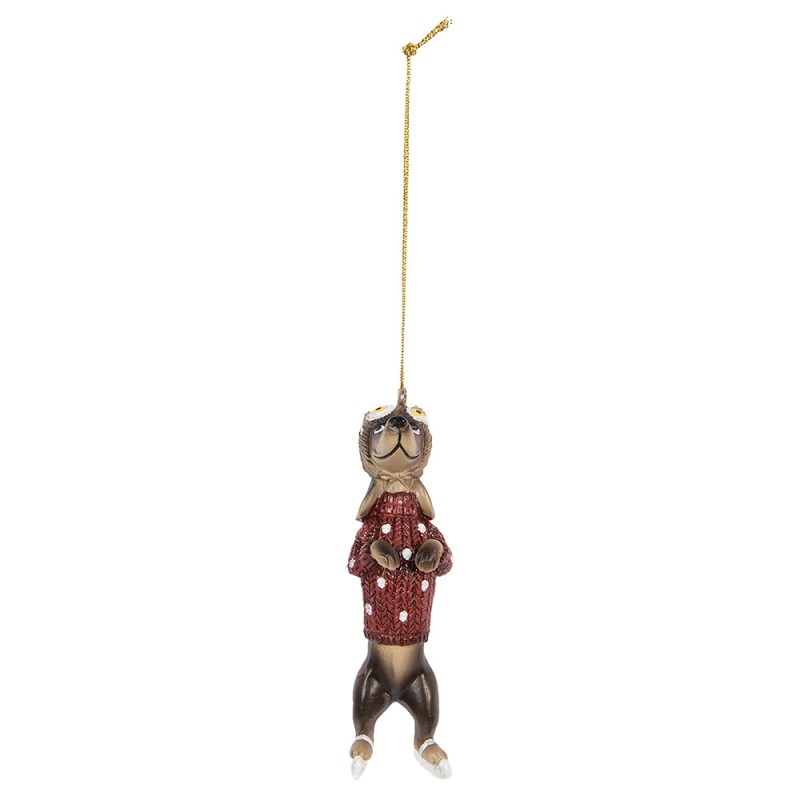 Clayre & Eef Weihnachtsanhänger Hund Dackel 10 cm Braun Rot Kunststoff