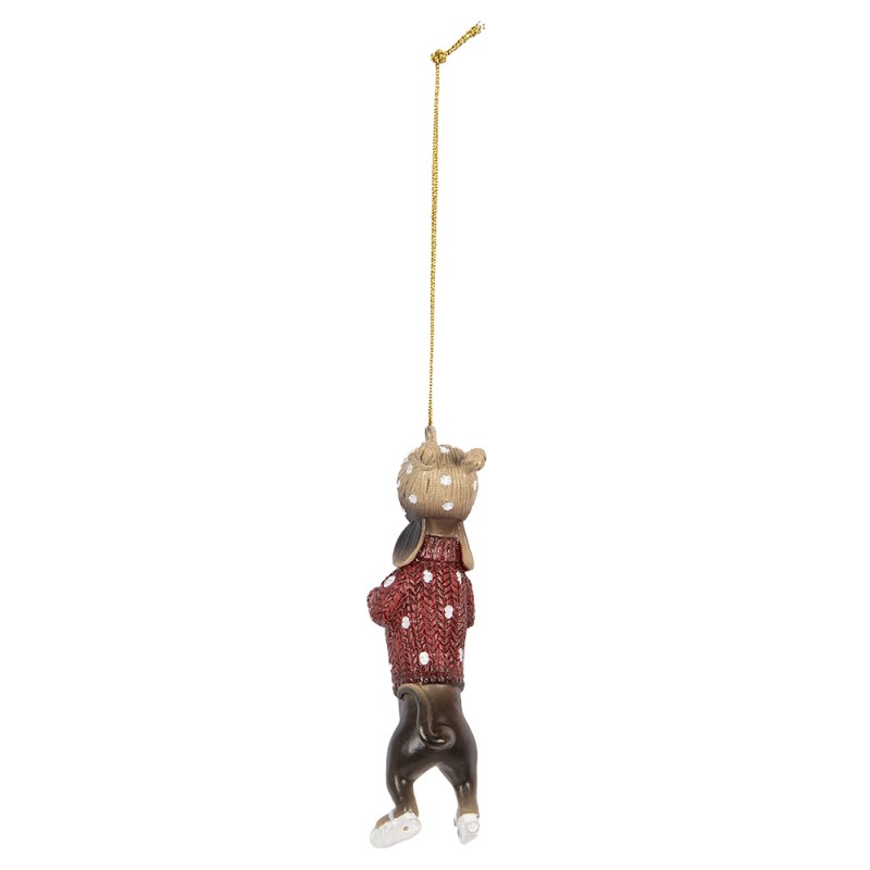 Clayre & Eef Weihnachtsanhänger Hund Dackel 10 cm Braun Rot Kunststoff