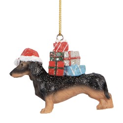 Clayre & Eef Pendentif de Noël Chien Teckel 7x2x6 cm Marron Plastique