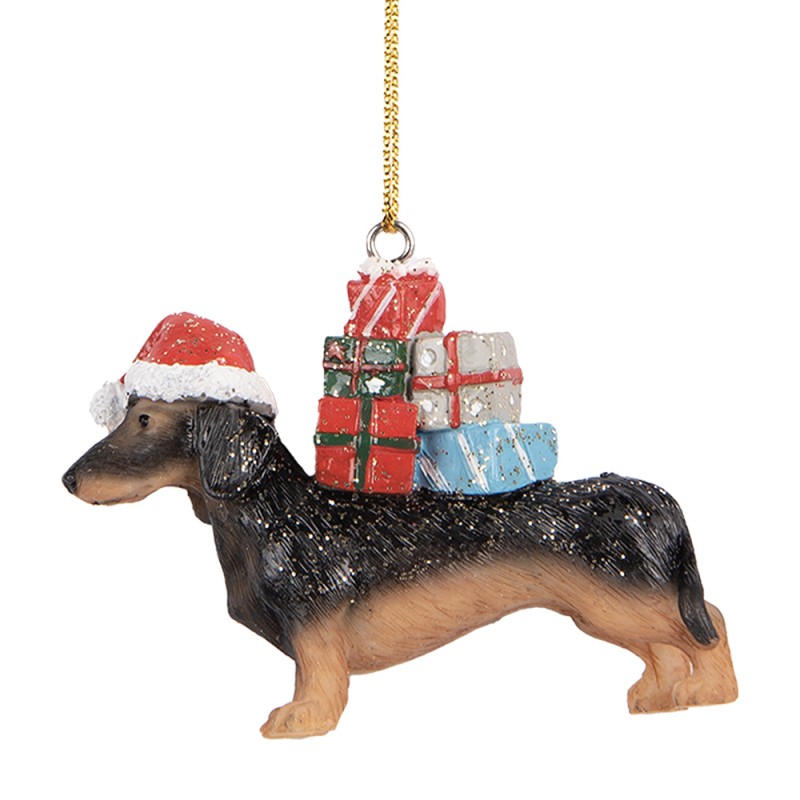 Clayre & Eef Pendentif de Noël Chien Teckel 7x2x6 cm Marron Plastique