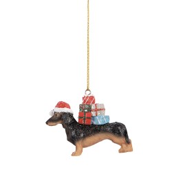 Clayre & Eef Pendentif de Noël Chien Teckel 7x2x6 cm Marron Plastique