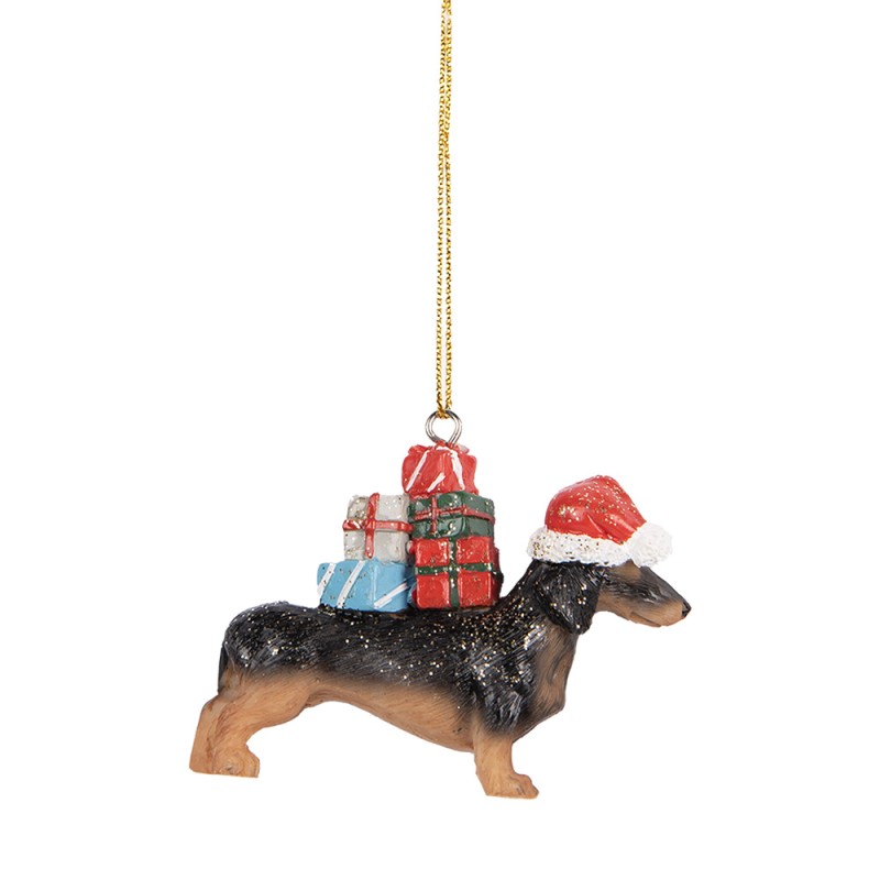 Clayre & Eef Pendentif de Noël Chien Teckel 7x2x6 cm Marron Plastique